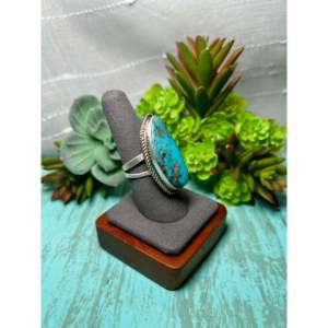 Donovan Nez Kingman <b>Adjustable</b> <b>Ring</b> Turquoise & Sterling Silver Gift with Bezel Setting Inlay Technology - Product Image 2