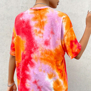 เสื้อยืดมัดย้อมสำหรับผู้หญิงผ้าคอตตอนระบายอากาศได้ดีสำหรับฤดูร้อนเสื้อผ้าออกแบบโลโก้และฉลากส่วนตัว - Product Image 2