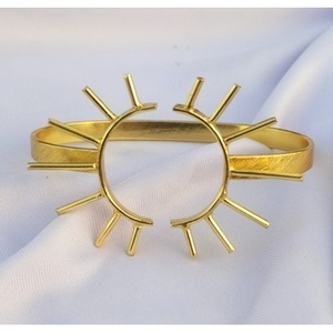 Bohemia Brass Cuff <b>Bracelets</b>-Handmade & Gold Plated Unisex Sun Pattern - Product Image 2