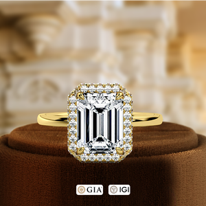 Anillo de Diamantes con Halo de Oro Amarillo Sólido de 14K, Anillo de Compromiso con Diamante Cultivado en Laboratorio de 1CT, Anillo de Boda con Halo de Diamantes con Certificado IGI, Regalo - Product Image 2