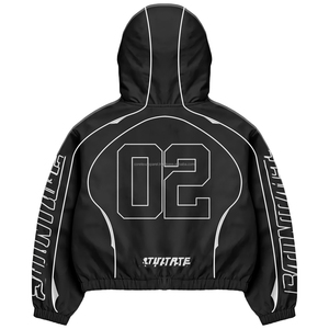 Ensemble coupe-vent de haute qualité en tissu nylon polyester 180 GSM, tissage lisse, noir et blanc, avec emplacement de panneaux incurvés et logo personnalisé - Product Image 6