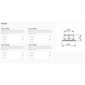Válvula de Ventilación de Retorno de Aire Ajustable de Metal Pintado en Blanco Tecnosystemi para Rejillas y Grelas de Aire Acondicionado - Product Image 2