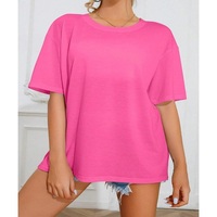 Kaos Wanita Premium Berkualitas Tinggi, Model Longgar, Cetak Grafis 'Sunshine My Mind' Warna Pink Cerah, Logo Custom, Bahan Rajut Bernapas