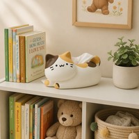 Boîte à mouchoirs en céramique motif chat calico mignon, porte-serviettes en forme de chat de dessin animé fait main pour une décoration douillette de la maison et de la chambre d'enfant