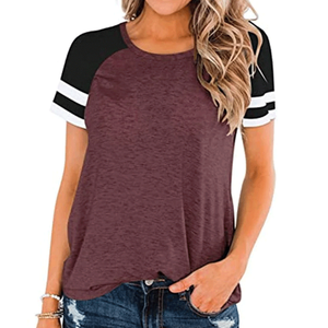 T-shirt décontracté à col rond et manches courtes rayées pour femme, imprimé, respirant, motif uni, printemps-été - Product Image 3