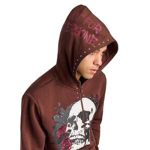 Vente en gros de sweats à capuche vieillis personnalisés vêtements de rue surdimensionnés avec strass délavés à l'acide sweats à capuche en denim d'hiver avec fermeture éclair au visage - Product Image 3