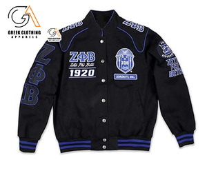 Zeta Phi Beta Custom Autumn Sorority Racer Jacket Sorority Style Cotton <b>Shell</b> Embroidered Applique Breathable Eco-Friendly Solid - Product Image 3