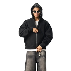 Sweats à capuche baggy en polaire pour hommes, coton lourd personnalisé, délavé à l'acide, vintage, oversize, sweat à capuche zippé Boxy Crop - Product Image 3