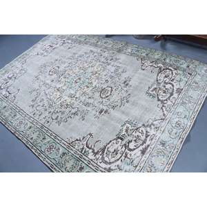 Alfombra Turca Vintage de 5.8x8.4 pies, Alfombra Azul a Cuadros - Product Image 4