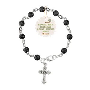 Pulsera Artesanal de Hematita con Cruz Cristiana, Joyería Espiritual Unisex con Piedras Preciosas, Regalo de Belén, Venta al por Mayor - Product Image 1