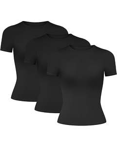 Camiseta informal de moda para mujer, cuello redondo simple, diseño liso, manga corta, Algodón ligero, adecuado para venta al por mayor, verano a granel - Product Image 2