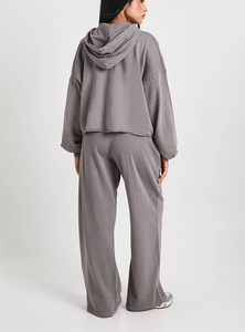 Conjunto Deportivo de 2 Piezas para Mujer, Estilo Hip Hop Urbano, Sexy, Lavado, Hombros Caídos, Ropa Deportiva al por Mayor, Chándal Vintage Universitario - Product Image 3