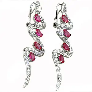 Boucles d'oreilles pendantes élégantes vintage en argent 925 pour femmes, plaquées or avec rubis, perle et diamant, bijoux de mariage et de fête, cadeau - Product Image 3