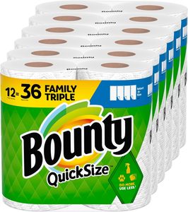 Serviettes en papier Bounty Quick-Size, blanches, 12 rouleaux familiaux triples = 36 rouleaux standard - Product Image 1