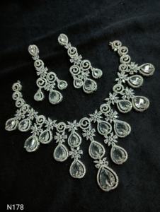 AMERICAN DIAMOND BRIDAL NECKLACE <b>SET</b> and HIGH QUALITY & CLASSIC EARRINGS <b>JEWELLERY</b> <b>SET</b> for WEDDING <b>JEWELLERY</b> CLASSIC STYLE WOMEN - Product Image 3