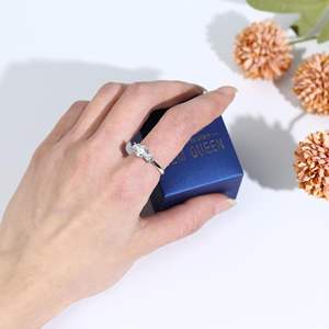 Anillo de compromiso Brillante Corte redondo D Color VVS1 Claridad Laboratorio Creado Diamante Anillos de eternidad 18K Chapado en oro blanco Esterlina - Product Image 1