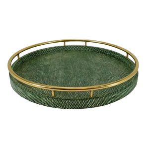 Bandeja Redonda Color Verde Musgo de Imitación de Piel de Boa, Modelo 090, Precio de Fábrica OEM/ODM para Uso en Hoteles/Bares/Restaurantes/Hogar - Product Image 4