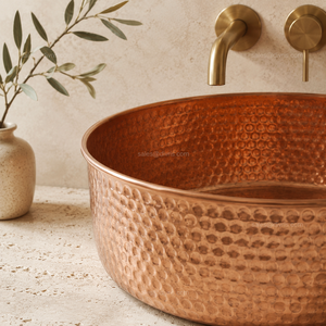 DIVRIS Lavabo en cuivre fait main, vasque simple à poser sur comptoir, surface martelée mate rustique, modèle NJC-2018 - Product Image 6