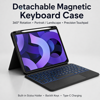 Funda con Teclado Magnético Desmontable de 360 Grados, Touchpad Inalámbrico Retroiluminado, Soporte para Tableta con Soporte para Stylus y Base Multiángulo