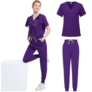 Uniformes médicos para mujeres y hombres, conjuntos de exfoliación de enfermera, cremallera básica Pro, pantalones con cordón superior de 2 piezas, Túnica delgada de satén de Enfermería de brezo - Product Image 1