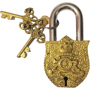Antique Brass Door Padlock Fully Functional Handmade Combination Security Lock with Unique Collectible Keys - Product Image 3