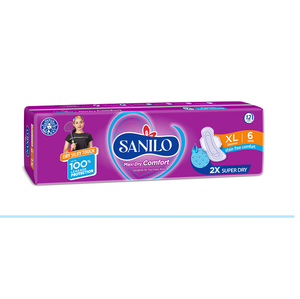 Sanilo <b>Sanitary</b> Napkins Dry Comfort Extra Large Maxi Dry XL 280MM Secure Fit High Absorbency Pack 6 <b>Pads</b> - Product Image 1