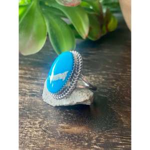 Bague en argent sterling turquoise South Hill taille 8.25 - Bijou géométrique bohème - Product Image 3