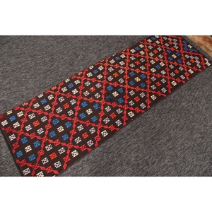 Tapis turc KLM 2,2x6,9 pieds, tapis vintage géométrique arc-en-ciel marron - Product Image 3