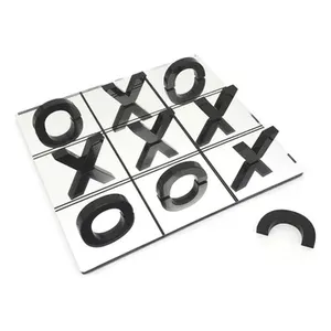 หินอ่อนสีขาวสีดำสัญลักษณ์ Tic Tac Toe ที่สมบูรณ์แบบสำหรับวันเกิด Tic Tac Toe เกมในร่มสำหรับเด็กและเกมกระดานครอบครัว - Product Image 1