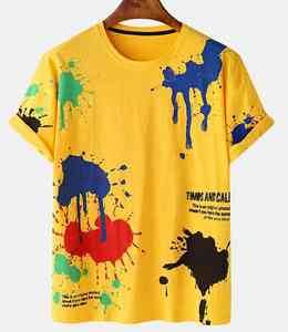 Camiseta informal de moda de verano 2025 para hombre, cuello de manga corta, estampado de Color, tela de punto de algodón 100%, logotipo personalizado - Product Image 4