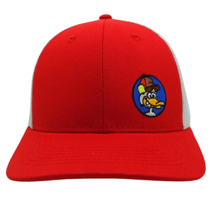 Sombrero de camionero rojo bordado, gorra estructurada con patrón de dibujos animados de 6 paneles, malla blanca, hebilla de plástico de un solo pecho, Unisex de alta calidad - Product Image 1