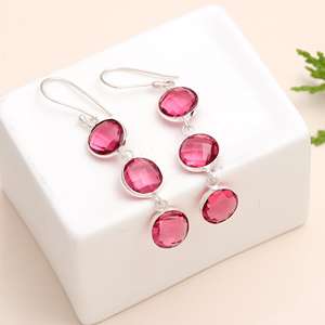 Boucles d'oreilles pendantes en rubellite rose exclusivement à la mode en argent sterling 925 pour les occasions chrétiennes de fête cadeau exclusif pour femmes - Product Image 4