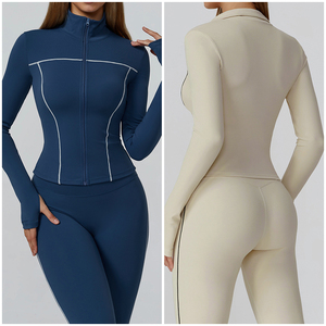 EWT2036 Vêtements de sport pour femmes, confortables, à fermeture éclair, séchage rapide, tenue de sport pour la salle de sport, veste de yoga avec trou pour le pouce - Product Image 1