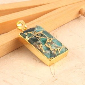 Colgante chapado en oro turquesa de cobre, forma rectangular, elegante, para fabricación de joyas - Product Image 1