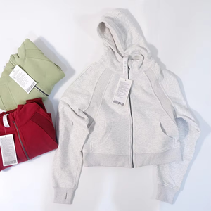 Sudadera con capucha blanca de manga larga de algodón con logotipo personalizado de alta calidad y cremallera para mujer, ropa de gimnasio, sudadera recortada para entrenamiento - Product Image 3