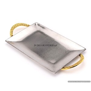 Plateau de service à texture martelée en métal plaqué or de haute qualité de qualité supérieure en forme de rectangle Fournitures pour restaurants et hôtels - Product Image 5