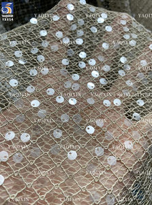 Yx854 300Gsm Abrikoos 100% Polyester Diamant Netto Mesh Stof Met 5Cm Pailletten Voor Bruidsjurk Sluier Breiwerk - Product Image 3