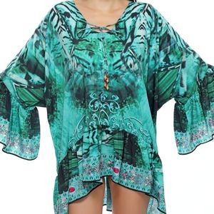 Elegante Tribal Womens Georgette Maxi Kaftan Tamaño libre Loose Fit Vestido ligero Perfecto para el verano Playa Ropa casual para la venta - Product Image 4