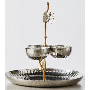 Cuencos para servir interiores y exteriores chapados en oro con textura de diseñador único de aluminio fundido de forma irregular plateado brillante plateado - Product Image 6