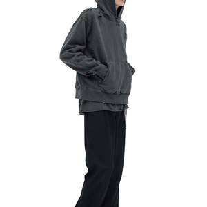 Hoodies à capuche streetwear hip hop personnalisés 100% coton poids lourd surdimensionné vieux lavage pull trou en détresse sweats à capuche vintage - Product Image 3