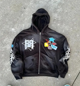 เสื้อมีฮู้ดของผู้ชายมีซิปแนวฮิปฮอปแนวโกธิคแนวสตรีท500GSM มีฮู้ดแบบฮิปฮอปแนวพังค์แนวสตรีท2025 - Product Image 1