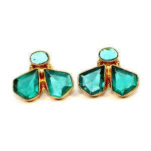ต่างหูระย้าพลอยอะพาไทต์สีเขียวต่างหูทองเหลืองชุบทองหลายขนาด - Product Image 3