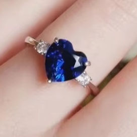 Anillo en forma de corazón de zafiro azul de Plata de Ley 925 CTS 2,50 para joyería de moda anillo de compromiso y otro anillo de diamantes - Product Image 3