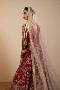 Impressionnante robe de mariée indienne et pakistanaise formelle rouge avec travail en or pour les mariages musulmans et votre journée spéciale - Product Image 4