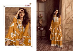 Nouveau Stock vêtements ethniques indiens rayonne Lakhanavi Kurta Palazzo Dupatta ensemble pour femmes et filles avec broderie manuelle pour l'exportation - Product Image 4