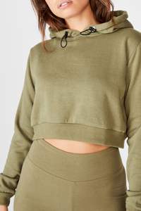 OEM personalizado mujer Crop Hoodie poliéster algodón liso chándal 2 piezas conjunto pulóver manga larga sudadera dobladillo con cordón Sudadera con capucha - Product Image 2