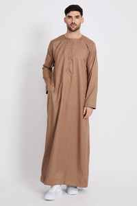 Automne Collection Hommes Omani Robe Couleur Unie À Manches Longues Brodé Cou Gros Spike Made Polyester Nouveau Musulman Traditionnel - Product Image 4