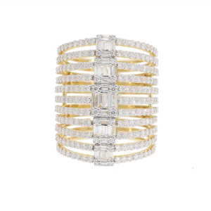 Elegant Women's 14K Yellow <b>Gold</b> Rhodium Plated Multi-Row Brilliant Cut Natural Diamond Statement <b>Ring</b> Luxury <b>Cocktail</b> Jewelry - Product Image 1