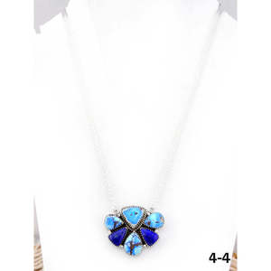 Collier artisanal Southwest avec Lapis Lazuli Golden Hills, Argent Sterling, Turquoise et Acier Inoxydable, Design Fleur et Chiffres Tendance, Cadeau - Product Image 1