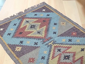 Alfombra Kilim Hecha a Mano con Patrón Geométrico, de Algodón, Rectangular, Tejido Plano, Pelo Fino, para Sala de Estar - Product Image 3